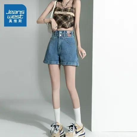 KF真维斯女款直筒裤辣妹短裤2023夏新款牛仔女款中腰裤子牛仔裤潮商品大图