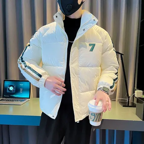 冬季棉衣外套男2023新款个性拼色条纹设计感潮牌立领加厚冬装棉服图片