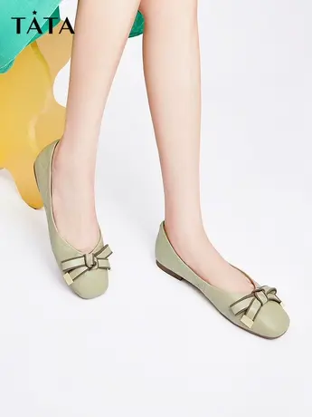 Tata他她通勤平底鞋浅口单鞋女春百搭新款一脚蹬船鞋女鞋YQS02CQ2图片