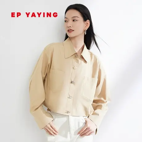 EP YAYING雅莹女装 垂感云柔长绒棉短款衬衫 春装商场同款2111A商品大图