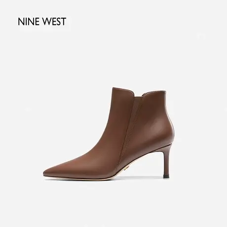 Nine West/玖熙尖头短靴女2023秋冬新款真皮裸靴时装靴瘦瘦靴细跟商品大图