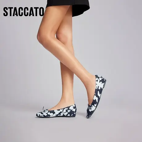 思加图新款甜美蝴蝶结撞色方头平底单鞋女一脚蹬9UR42AQ3商品大图