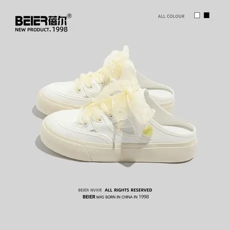 蓓尔 奶呼呼帆布鞋女2023新款夏季丑萌大头小白鞋一脚蹬休闲板鞋商品大图