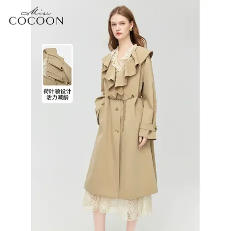 MISSCOCOON法式荷叶领风衣24春装新款女小个子廓形中长款外套图片