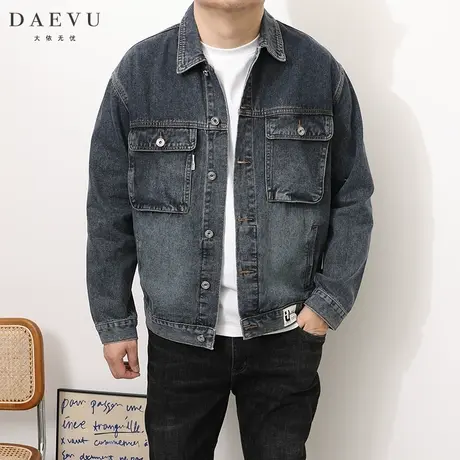 DAEVU春秋新款灰蓝大号潮胖子加肥加大码男士短款牛仔衣夹克外套商品大图