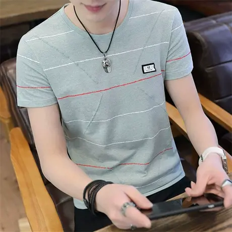 男士短袖t恤夏季潮流体桖修身韩版潮牌圆领男装夏装半袖丅上衣服商品大图