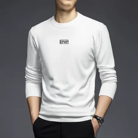 圆领毛衣男秋冬潮流修身针织衫内搭白色打底衫毛线衣字母印花毛衫图片