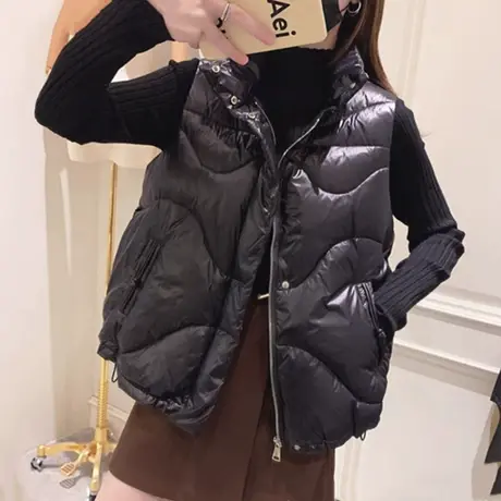 亮面羽绒棉马甲女短款2023年新款秋冬季宽松马夹外穿无袖背心外套商品大图
