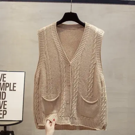 麻花v领针织开衫马甲背心女2023秋装新款宽松外穿马夹毛衣坎肩潮商品大图