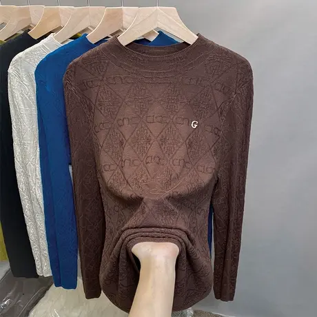 半高领毛衣女打底衫2023秋冬套头提花外穿针织衫洋气修身内搭上衣商品大图