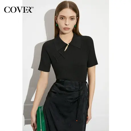 COVER夏季新中式旗袍领盘扣冰丝针织衫商品大图