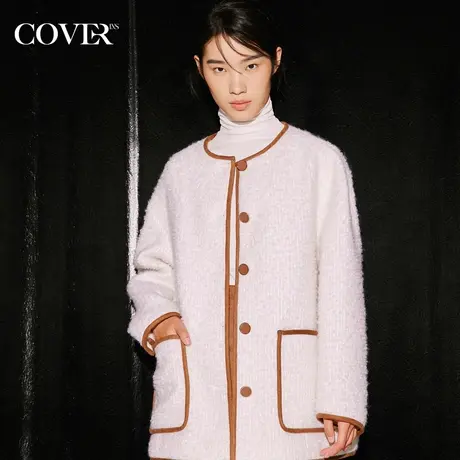 COVER冬季圆领撞色绵羊毛圈圈毛外套图片