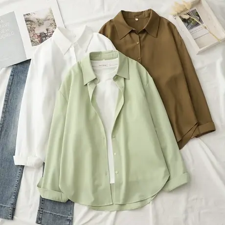 纯色外套设计感少女长袖初高中生衬衫小清新百搭休闲个性春秋新款图片