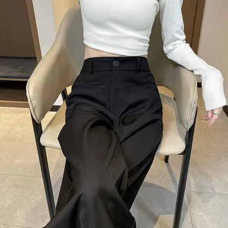 雪尼尔西装裤女秋冬季加绒高腰垂感拖地休闲灯芯绒窄版加厚阔腿裤商品大图