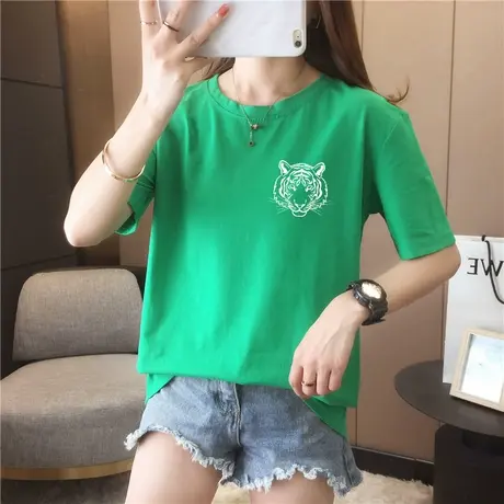 短袖T恤女2024春季新百搭印花卡通圆领宽松减龄打底衫图片