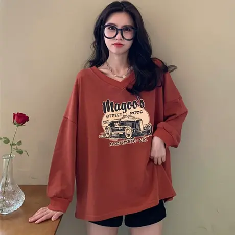 美式复古卫衣女2023新款春秋小个子宽松韩版上衣薄款oversize外套商品大图