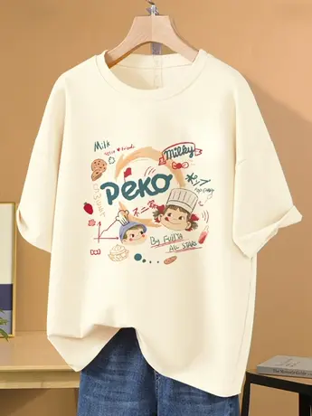 美式复古oversize大码仿棉短袖T恤女设计感小众夏季2023新款上衣商品大图