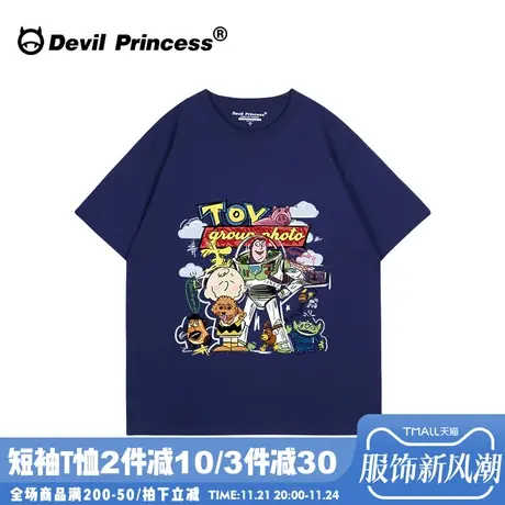 2025年夏季新款小众卡通ins风藏蓝色短袖女t恤宽松学生正肩上衣潮商品大图