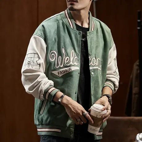 潮流上新美式夹克外套秋冬百搭男装鹿皮绒夹克休闲外套男潮流夹克图片