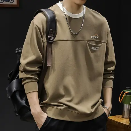 潮牌卫衣男春秋款圆领男款重磅衣服春季2024新款长袖大码撞色口袋商品大图