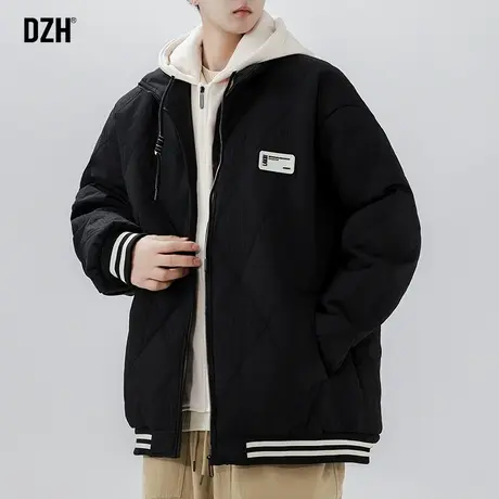 男生黑色假两件棉衣外套男冬季加厚潮高级感男装2023新款棉服连帽商品大图