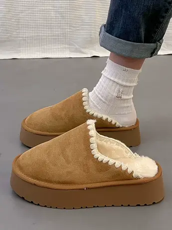 2023新款秋冬毛毛拖鞋女外穿厚底洋气百搭包头棉拖鞋子防滑雪地靴商品大图