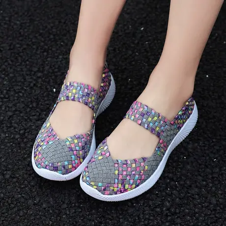 夏季新款老人凉鞋软底老北京布鞋女中老年平底休闲编织鞋浅口单鞋图片