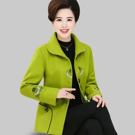 妈妈装春秋毛呢外套2021新款中年女春装翻领上衣短款中老年人衣服图片