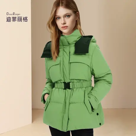 迪菲丽格复古设计感收腰连帽羽绒服女2023新款冬季显瘦百搭面包服图片