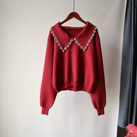 【直播】粉红大布娃娃甜美钉珠针织衫图片