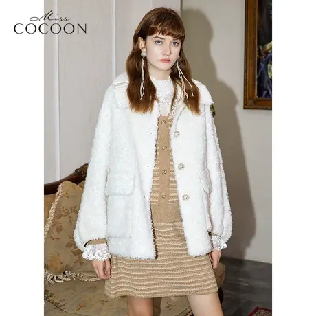 miss COCOON小香风皮草外套女2022新款冬季时尚宽松羊羔毛短外套商品大图