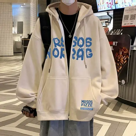 潮牌加绒加厚卫衣外套男春秋季2024新款宽松美式慵懒风连帽开衫男商品大图