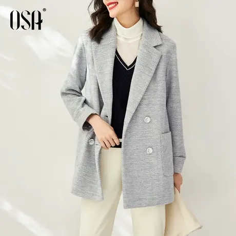 OSA欧莎人字呢毛呢外套女秋冬2023年新款小个子流行短款呢子大衣图片