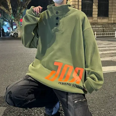 春秋季半高领卫衣男复古套头情侣外套ins潮美式高街百搭宽松上衣商品大图