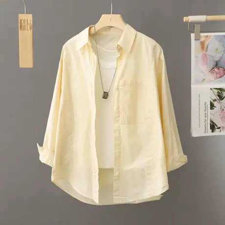2024春季新款简约纯棉衬衫女薄外套港风休闲衬衣高级感叠穿上衣女图片