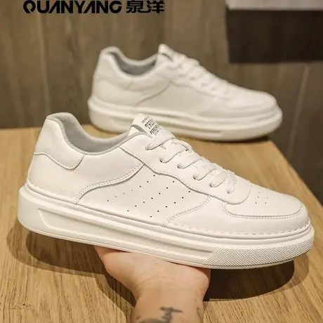 泉洋男鞋春季高级感百搭休闲防滑板鞋青少年真皮防水运动小白潮鞋图片