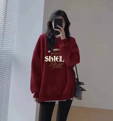 美式潮牌卫衣hiphop嘻哈大码套头上衣加绒ins慵懒风冬季女装外套商品大图