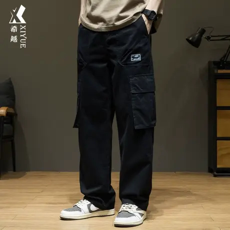 希越纯棉多口袋设计感休闲裤男2024春季宽松大码美式工装直筒长裤商品大图
