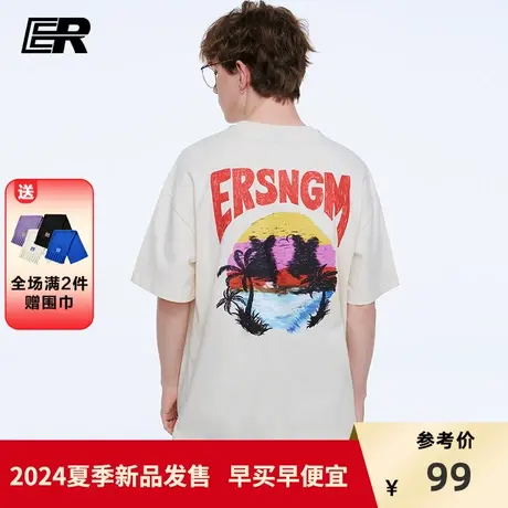 ER海滨假日短袖2024夏季潮牌美式情侣T恤宽松休闲大码男女同款商品大图