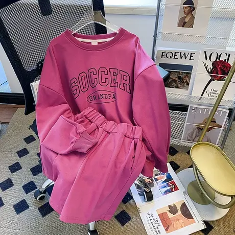 网红炸街休闲运动卫衣套装女春秋薄款学生宽松长袖短裤两件套盐系图片