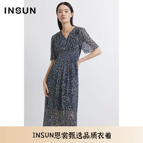 INSUN恩裳夏季不规则波点印花A字连衣裙图片
