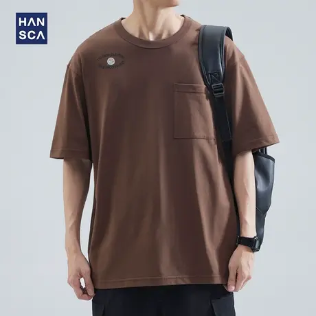 hansca 重磅纯棉短袖t恤男日系宽松潮流字母印花休闲大码运动上衣商品大图