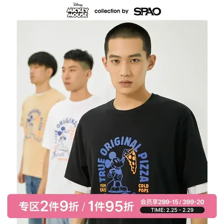 SPAO迪士尼米奇联名T恤夏季圆领宽松卡通印花时尚短袖男女同款T恤图片