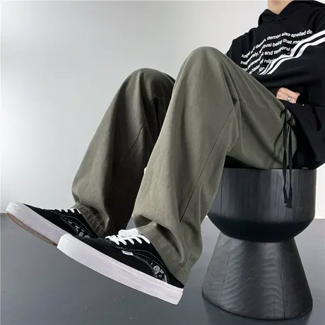 日系直筒工装裤男款春季纯棉潮牌盐系男友风休闲裤子男生阔腿长裤商品大图