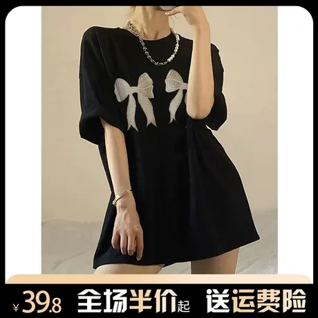 纯棉重磅短袖t恤女小众设计感圆领宽松oversize潮牌美式半袖上衣图片