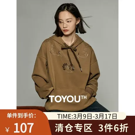 TOYOUTH初语复古美拉德重工绣花卫衣女2023冬季新款加绒时装外套商品大图