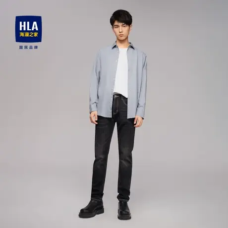 HLA/海澜之家2023柔软亲肤长袖休闲衬衫纯色尖领通勤衬衣男图片