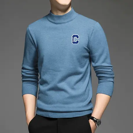 男士毛衣秋冬保暖内搭半高领打底衫潮牌潮流针织衫毛线衣中领毛衫图片