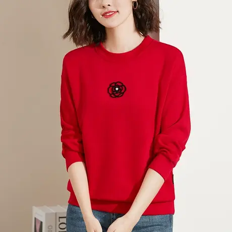 圆领正肩卫衣女2023年新款洋气减龄中年妈妈春装上衣薄款长袖外套图片