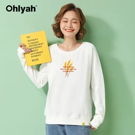 Ohlyah品牌 卫衣女2023春秋新款白色套头圆领大码学生韩版上衣服商品大图
